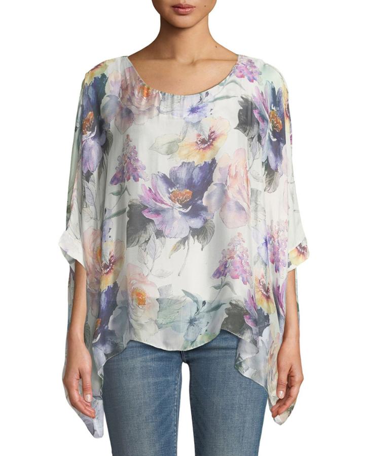 Chiffon Floral-print Poncho Blouse