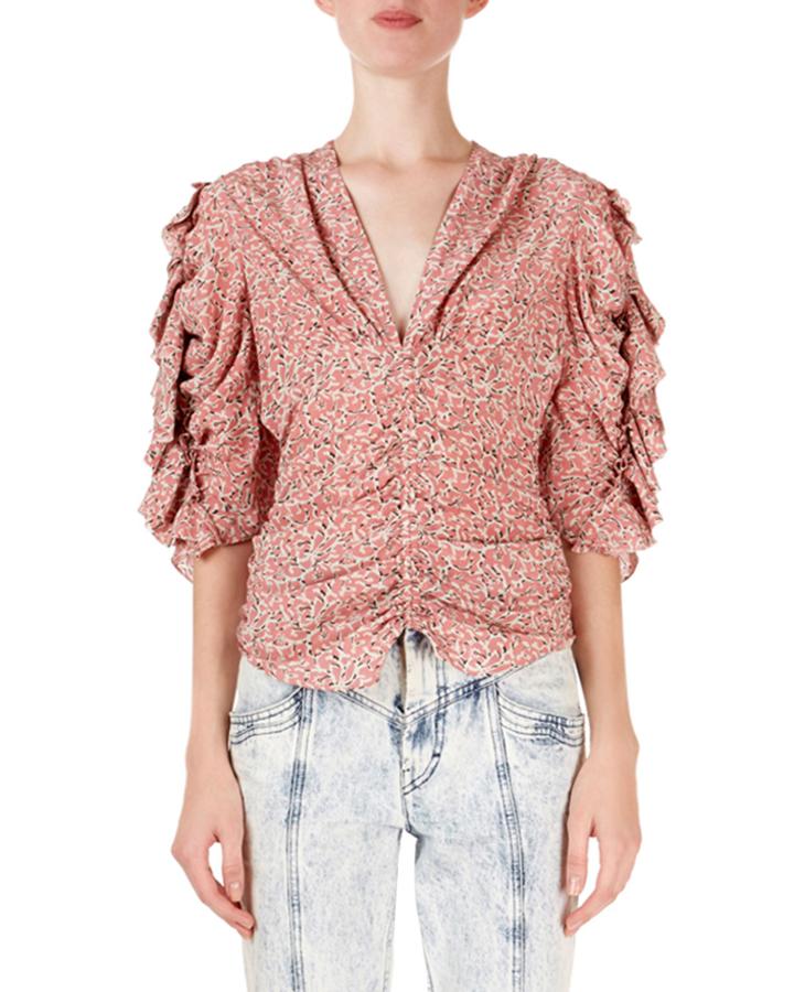 Andora Floral Ruched V-neck Blouse