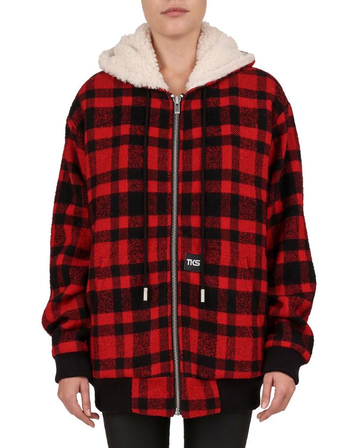 Check Hooded Zip-front Jacket