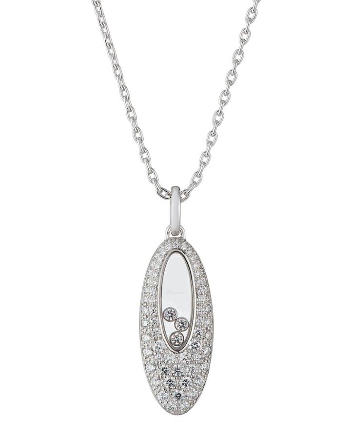 Happy Diamonds 18k White Gold Diamond Oval Pendant Necklace