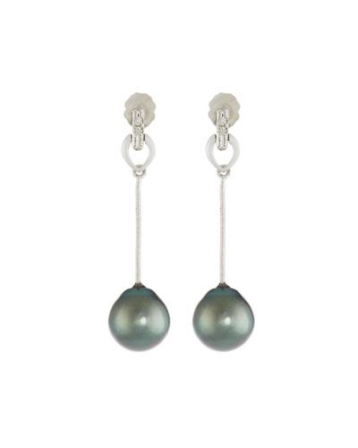 14k Diamond & Tahitian Pearl Dangle Earrings,