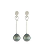 14k Diamond & Tahitian Pearl Dangle Earrings,