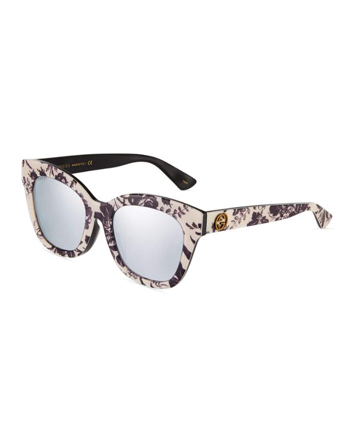 Square Acetate Floral Sunglasses With Mirrored