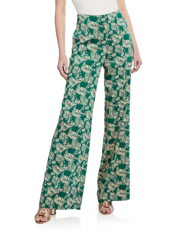 Leaf Pattern Wide-leg Pants