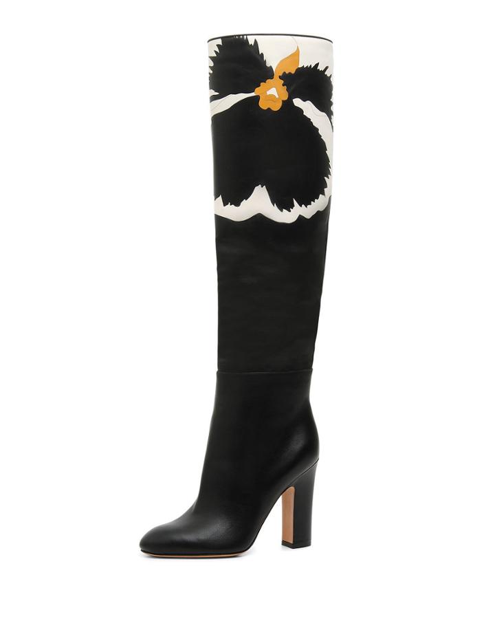 Pansy Bloom Leather Knee Boots