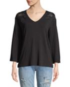 Floral Mesh Detail V-neck Top
