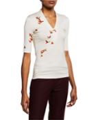 Bird-print Stretch-cotton Blouse
