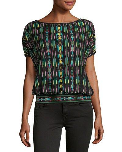 Geometric-print Blouson Top
