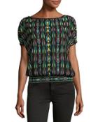 Geometric-print Blouson Top