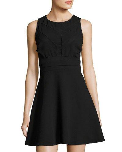 Sleeveless Mesh-inset Fit & Flare Dress, Black