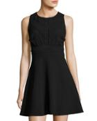 Sleeveless Mesh-inset Fit & Flare Dress, Black