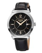 Men's 42mm Stainless Steel Watch With Calfskin