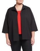 3/4-sleeve Open-front Knit Jacket, Black,