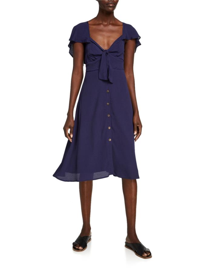 Rachelle Flutter-sleeve Button Down Dress