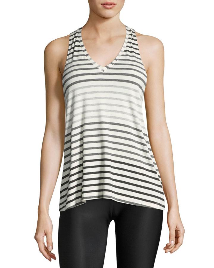 Bring It Ommmbre Striped Racer Tank Top, Gray Pattern