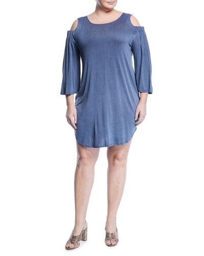 Cold-shoulder Jersey Dress, Blue,