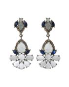 Silver Drop Earrings With Champagne Diamonds, Sapphire & Aquamarine