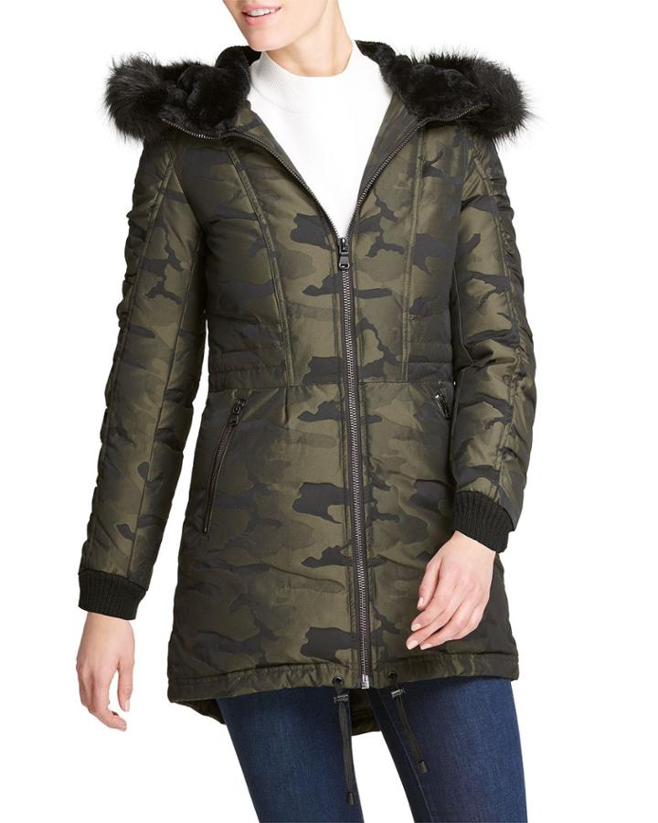 Camo-print Faux-fur Hooded Anorak Jacket