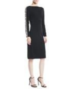 Astra Boat-neck Beaded-stripe Long-sleeve Crepe Cocktail Dress