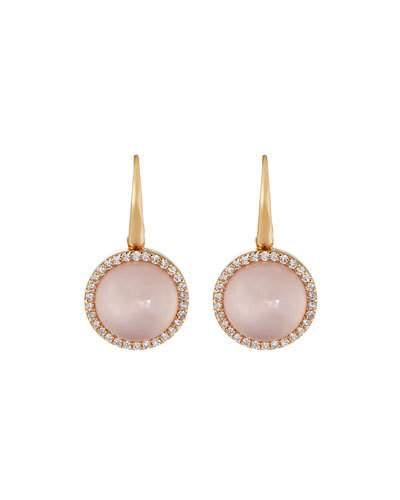 18k Rose Gold Pink Quartz, Mother-of-pearl & Diamond Drop Earrings