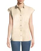 Hally Snap-front Leather Short-sleeve Top