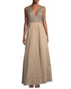 Beaded V-neck A-line Gown