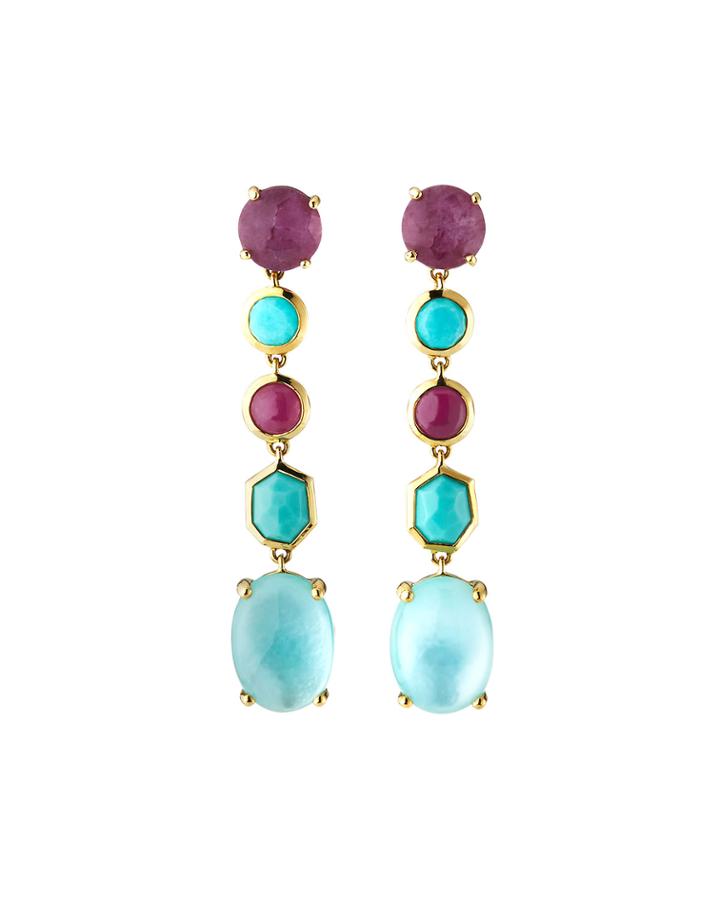 18k Rock Candy 5 Stone Linear Drop Earrings In Caribbean Blue