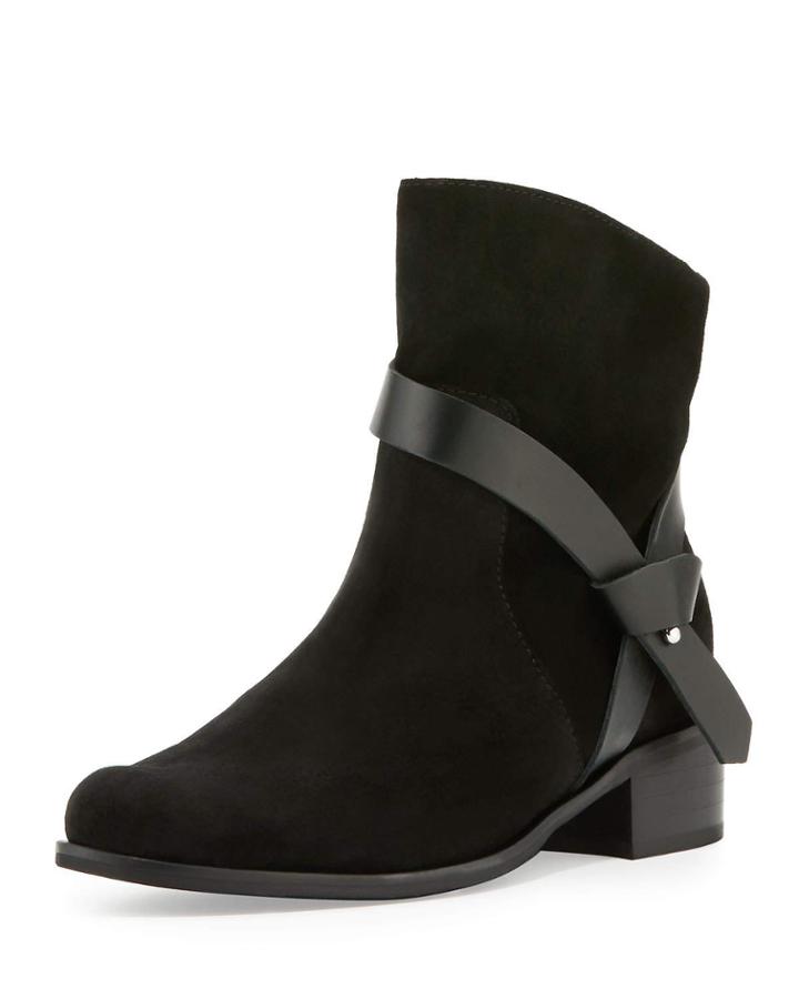 Genni Suede Ankle-strap Bootie, Black
