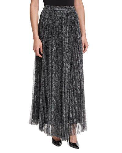 Katz Metallic Pleated Maxi Skirt, Dark