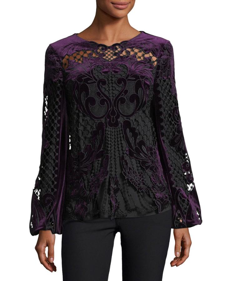 Sarina Long-sleeve Crocheted Velvet &