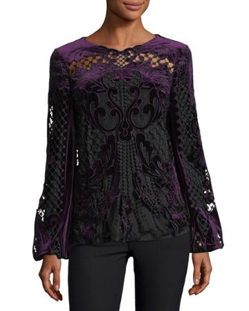 Sarina Long-sleeve Crocheted Velvet &
