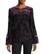 Sarina Long-sleeve Crocheted Velvet &
