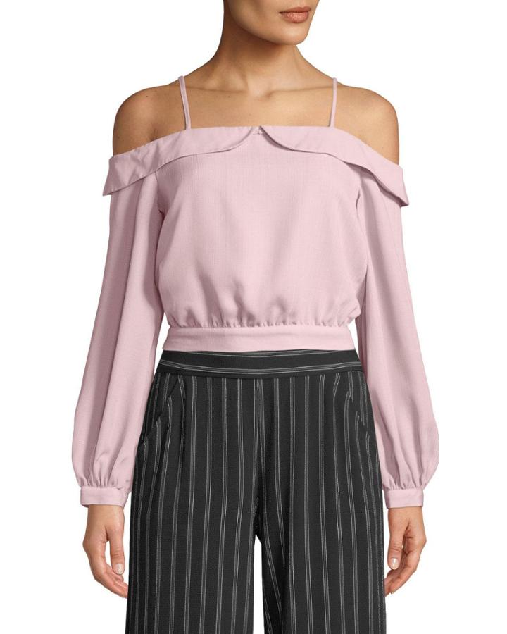 Cold-shoulder Long-sleeve Crop Blouse