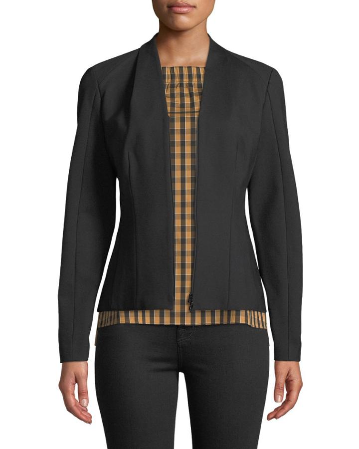 V-neck Zip-front Ponte Knit Jacket