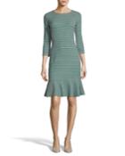 Jewel-neck 3/4-sleeve Ruffle-hem