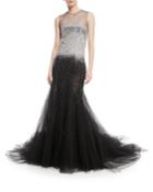 Sleeveless Embellished Tulle Evening Gown