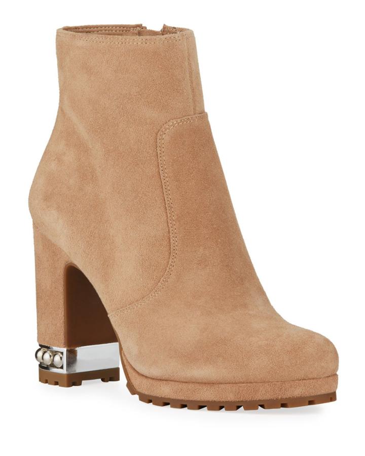 Lenore Suede Beaded-heel Booties