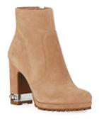 Lenore Suede Beaded-heel Booties