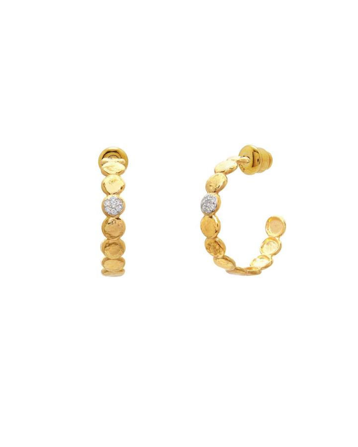Spell Pebble 22k Hoop Earrings W/ Diamonds