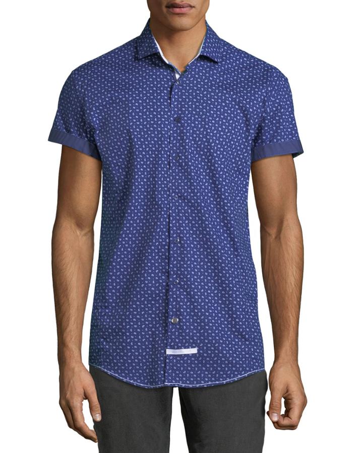 Classic-fit Micro-paisley Short-sleeve