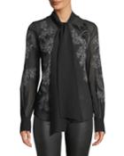Lisanna Tie-neck Floral-embroidered Silk Georgette Blouse