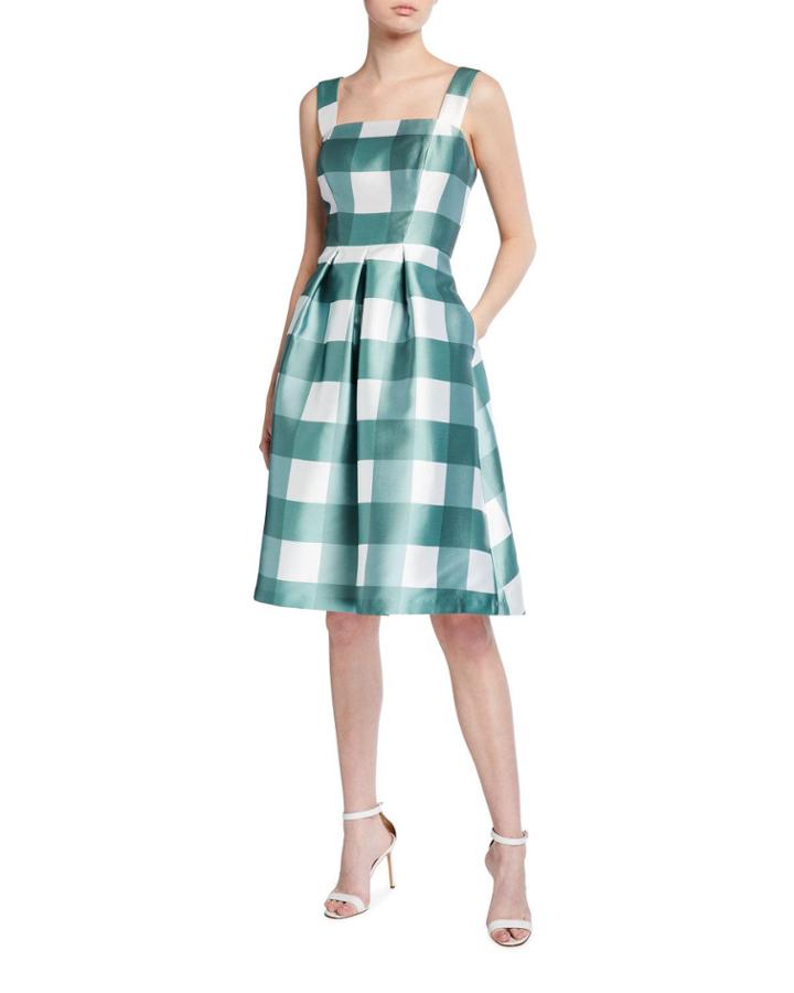Floral-print Sleeveless Mikado Dress W/ Pockets