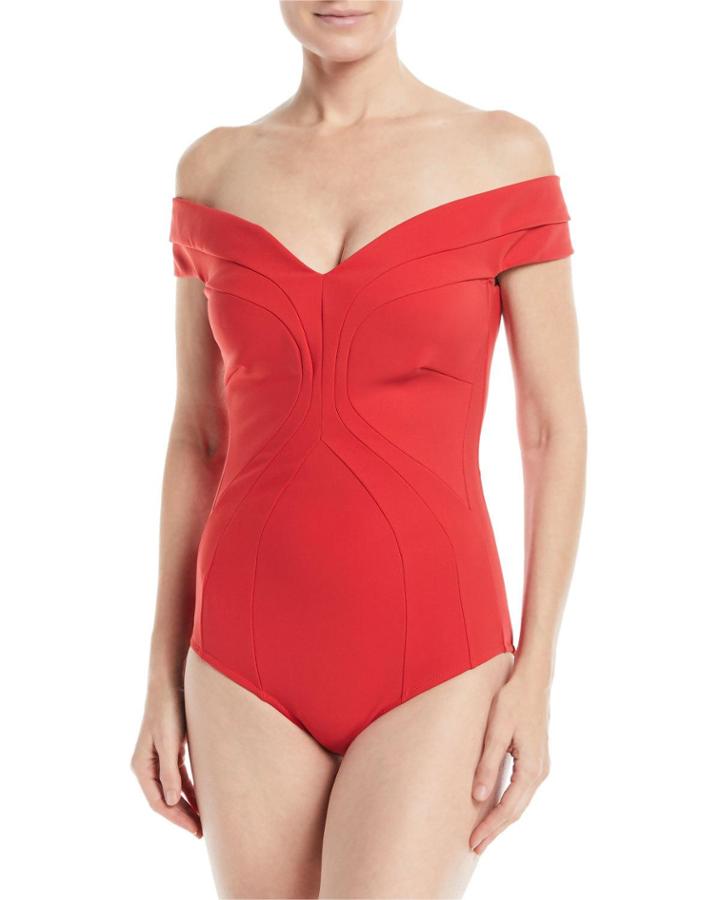Gege Off-the-shoulder Seamed One-piece