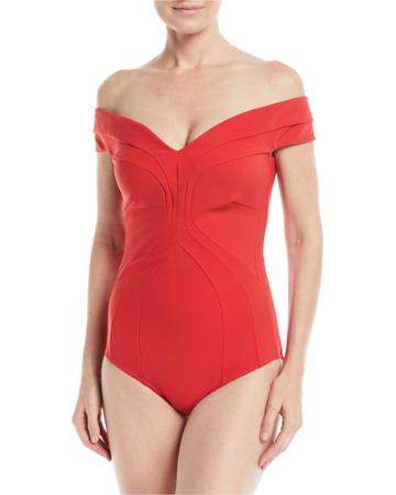 Gege Off-the-shoulder Seamed One-piece