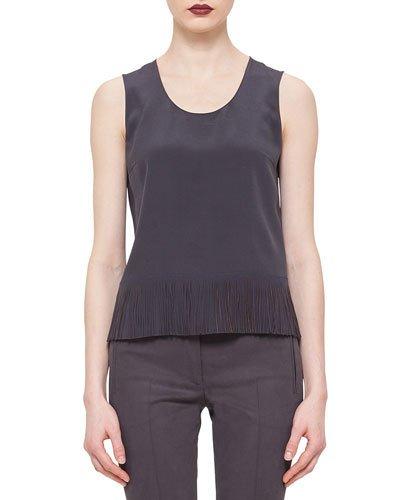 Fringe-trimmed Charmeuse Tank Top