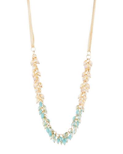 Long Beaded Tassel Necklace, Turquoise