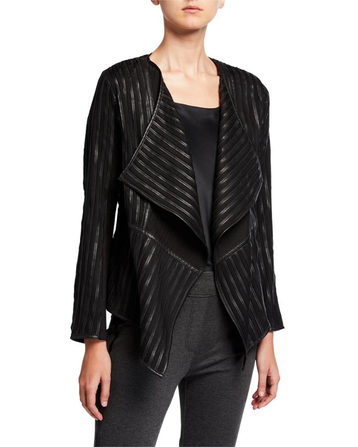 Striped Vegan Leather Draped Jacket