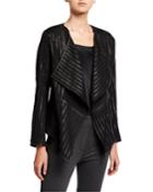 Striped Vegan Leather Draped Jacket