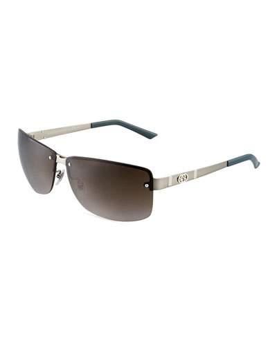Semi-rimless Rectangular Plastic Sunglasses, Dark Gray