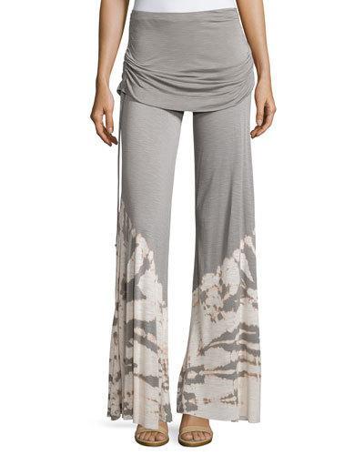Sierra Ruched Fold-over Tie-dye Pants, Tan Alligator Wash